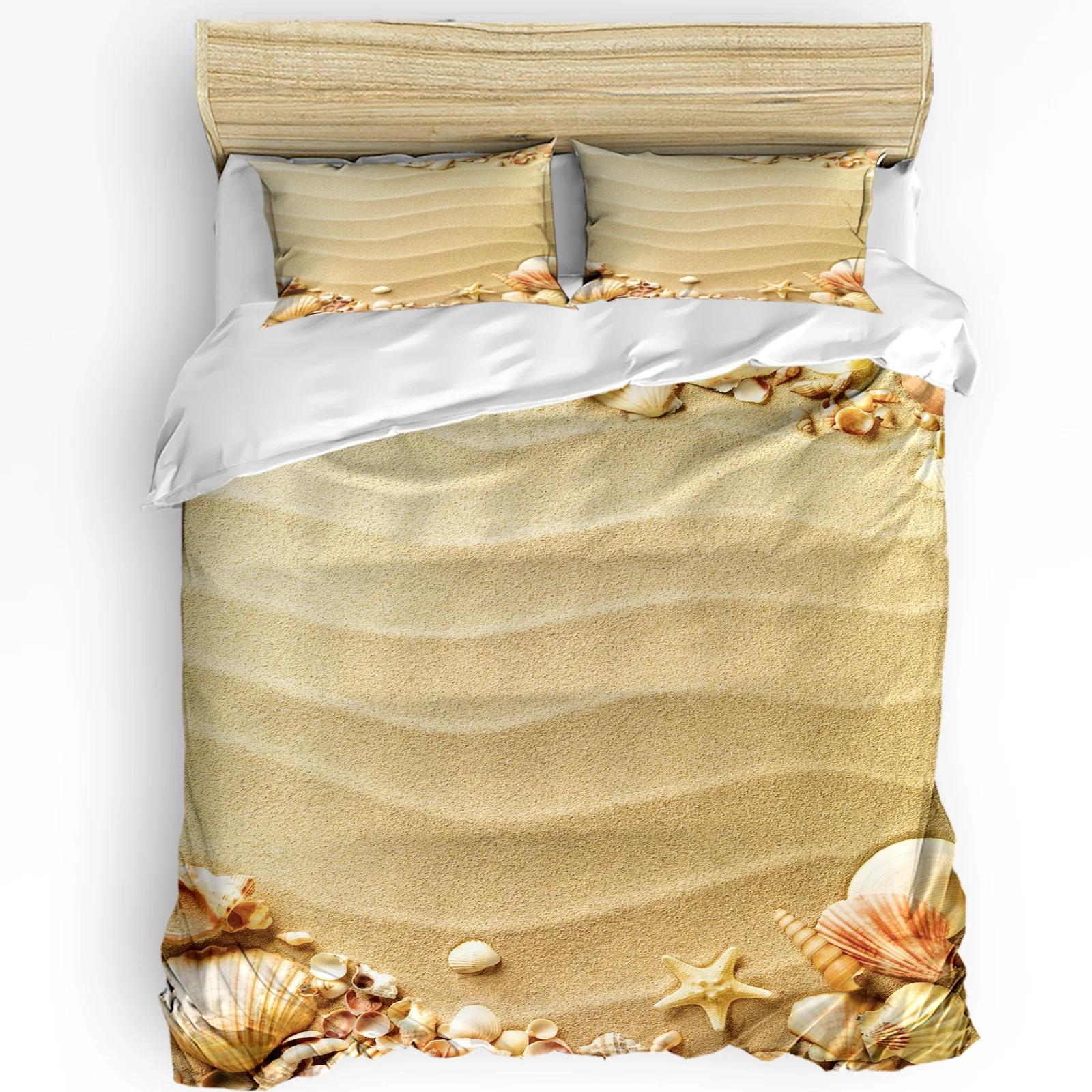 Beach Shells Starfish Sand Duvet CoverPillow Case Custom Comforter 3pcs Bedding Set Quilt Cover Double Bed Home Text
